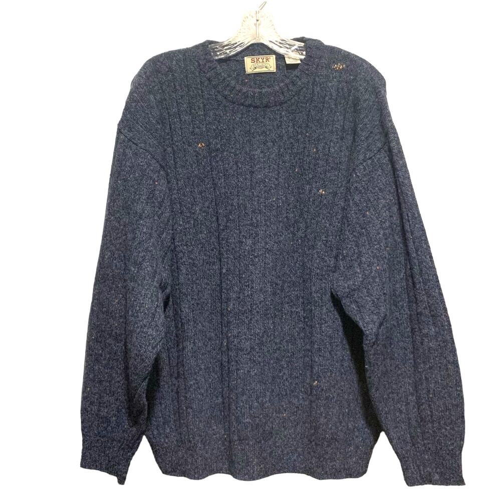 Skyr Pullover Sweater 100% Wool Long Sleeves Heather Blue Speckled Men's
